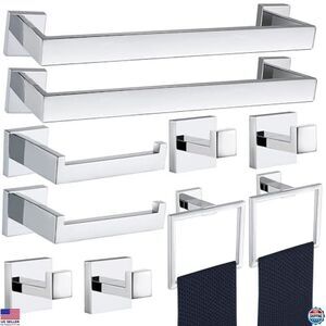 10-Piece Bathroom Hardware Set, Polished Chrome, Stainless Steel, Wall Mounted